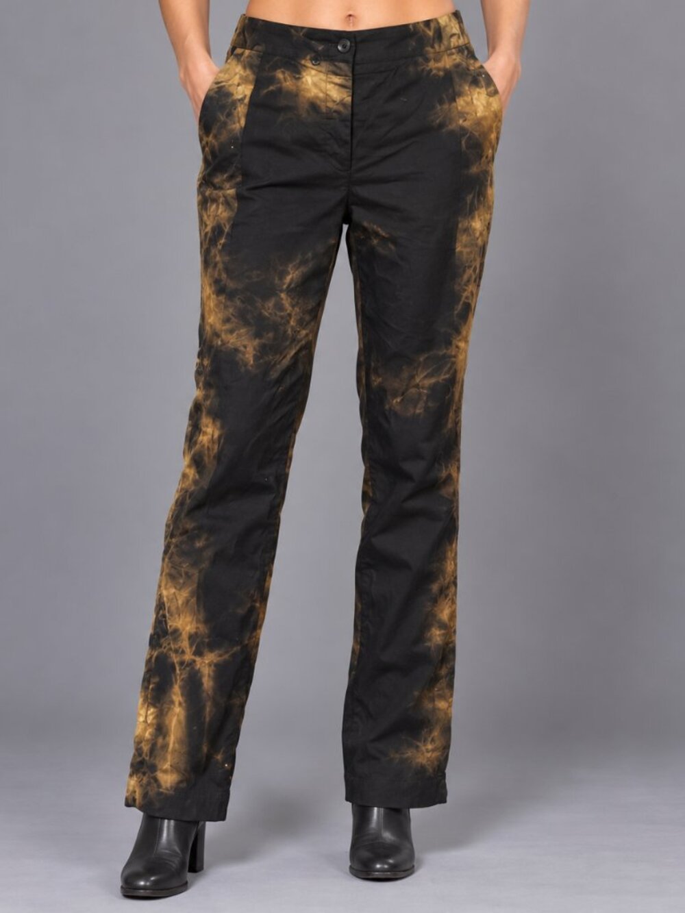 J Jill Size 6 Handmade Acid Wash Pants Black Brown Trousers Grunge Slacks